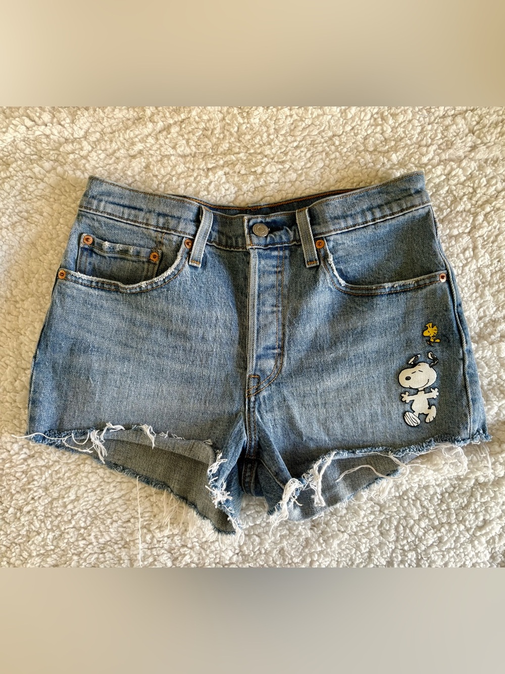 Women’s Levi’s Snoopy & Woodstock Light Blue Denim Cutoff Shorts